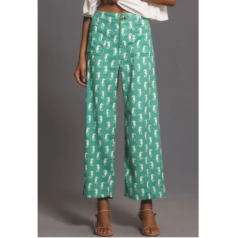 Anthropologie Meave The Colette Cropped Wide-Leg Pants Linen Edition Seahorse 26